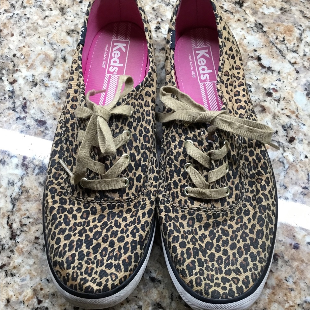 Keds Leopard Print Canvas Sneakers in Tan and Black